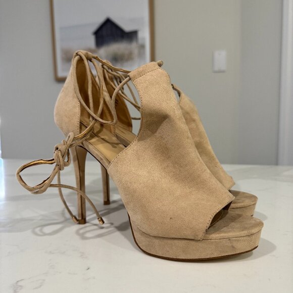 Aldo Suede Nude, Lace-up, Peep Toe Heels: Size 9 - Picture 1 of 4